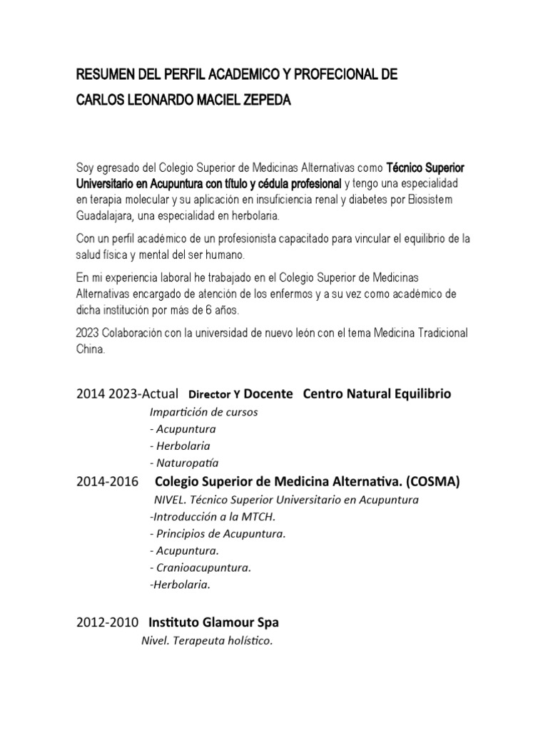 Curriculum Resumen Del Perfil Academico - 1704717370
