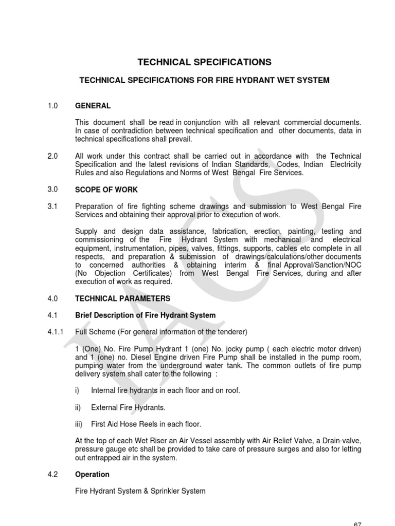Wet Type Fire Hydrant System Specs | PDF | Pipe (Fluid Conveyance) | Valve