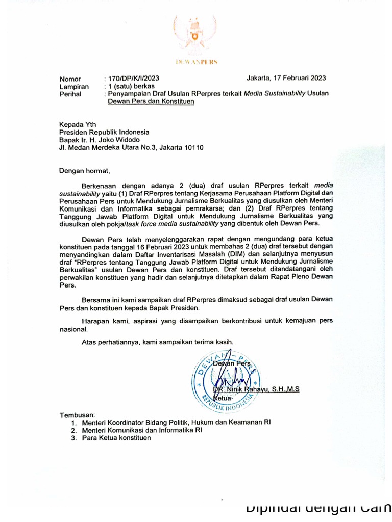 Draft Perpres Media Sustainability | PDF