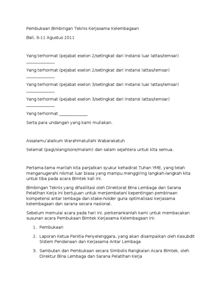 Panduan Mc Acara Bimtek Bali