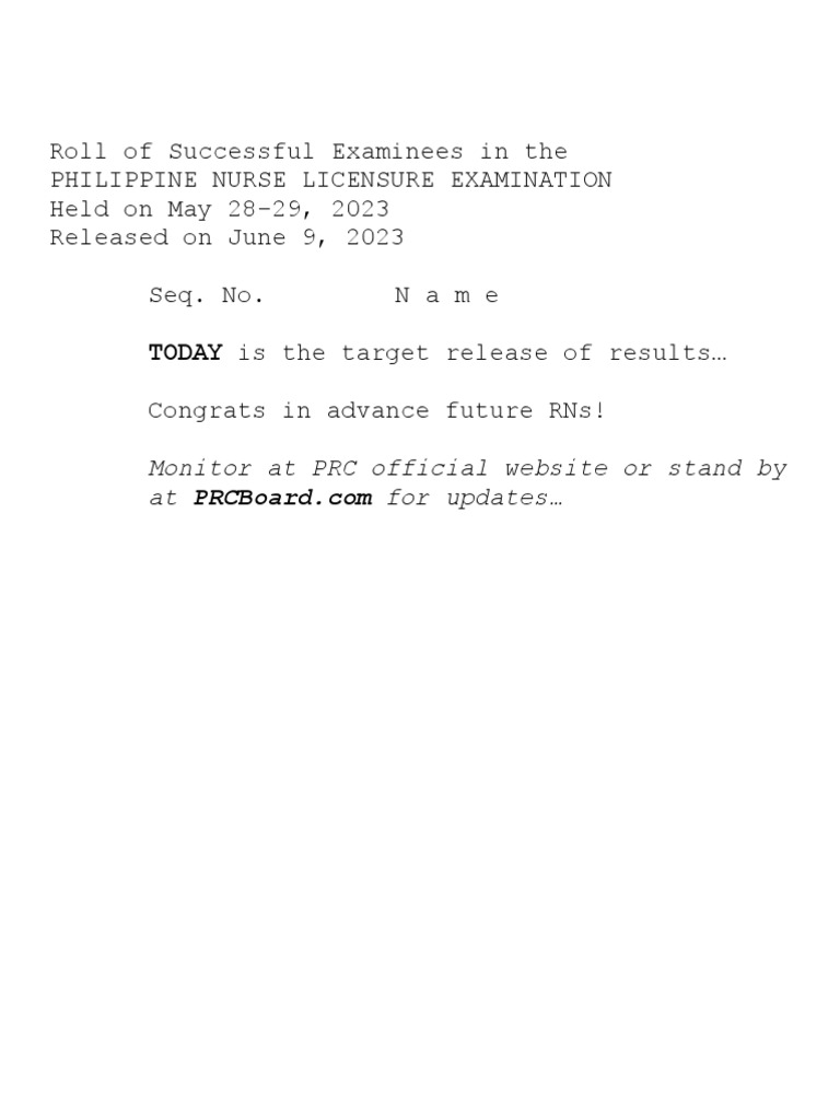 NLE Results May 2023 PRC Board PDF