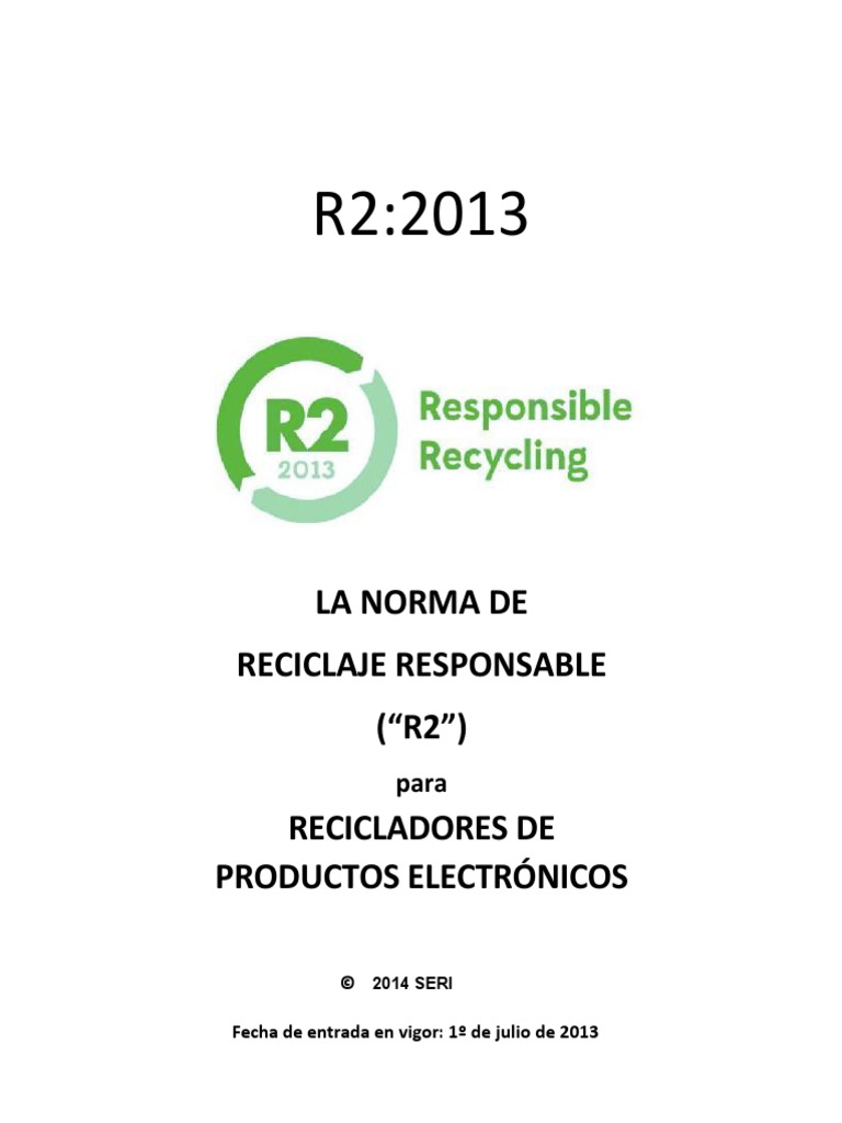 Norma R2:2013 para Recicladores Electrónicos | PDF | Reciclaje ...