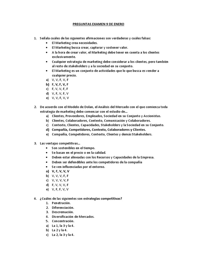 Preguntas de Examen sobre Marketing | PDF | Marketing | Producto (Negocio)