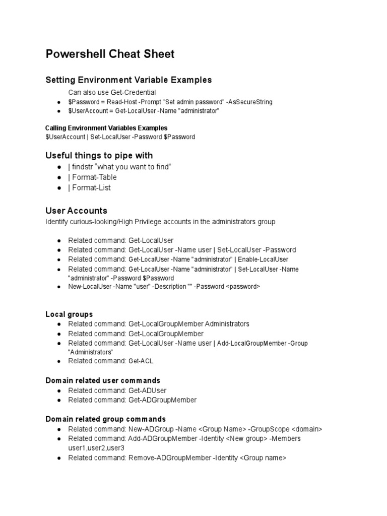 Powershell Cheat Sheet | PDF