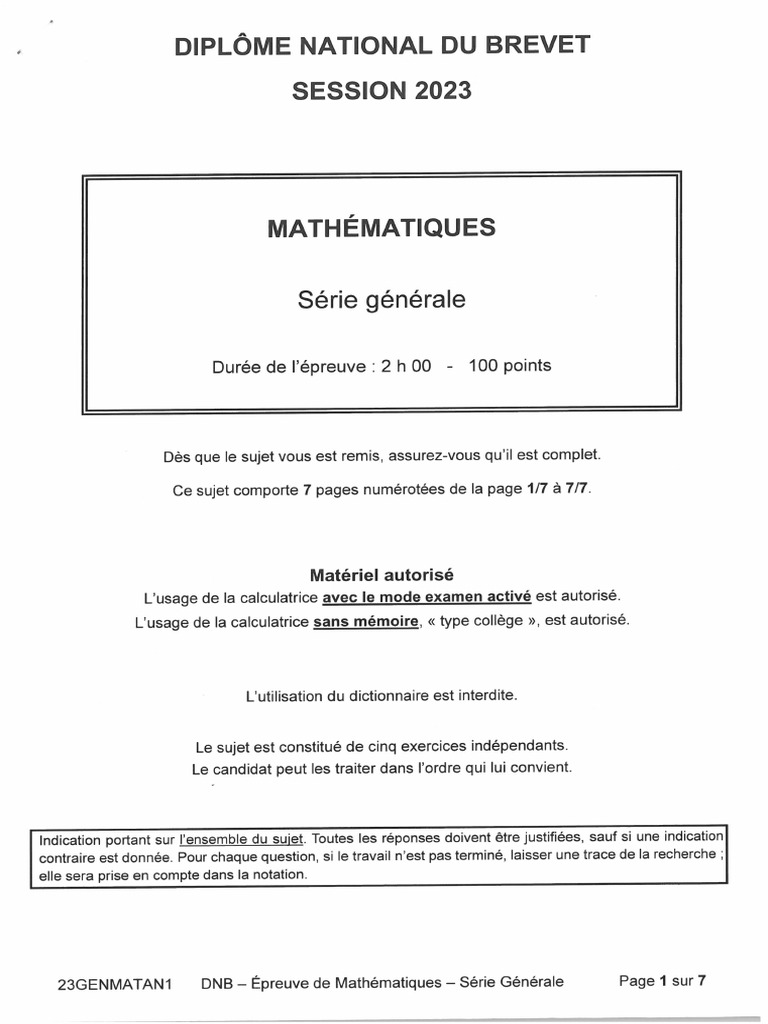 Brevet Washington Maths 2023 | PDF