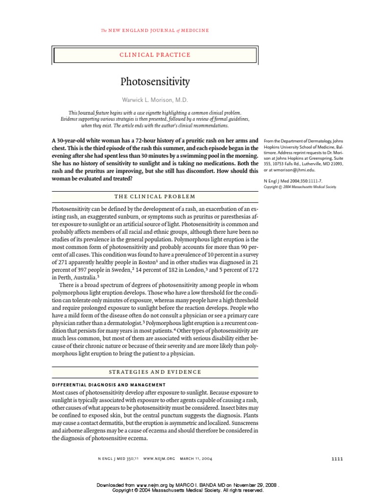 2004 NEJM Photosensitivity NEJ 2004 | PDF | Medicine | Clinical Medicine