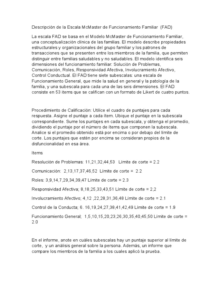 Descripción de La Escala McMaster de Funcionamiento Familiar | PDF