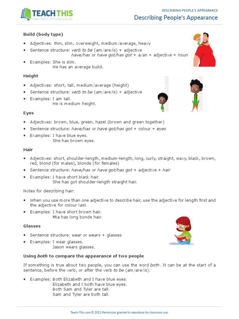 Describing Peoples Appearance St Pdf Adjective Hair