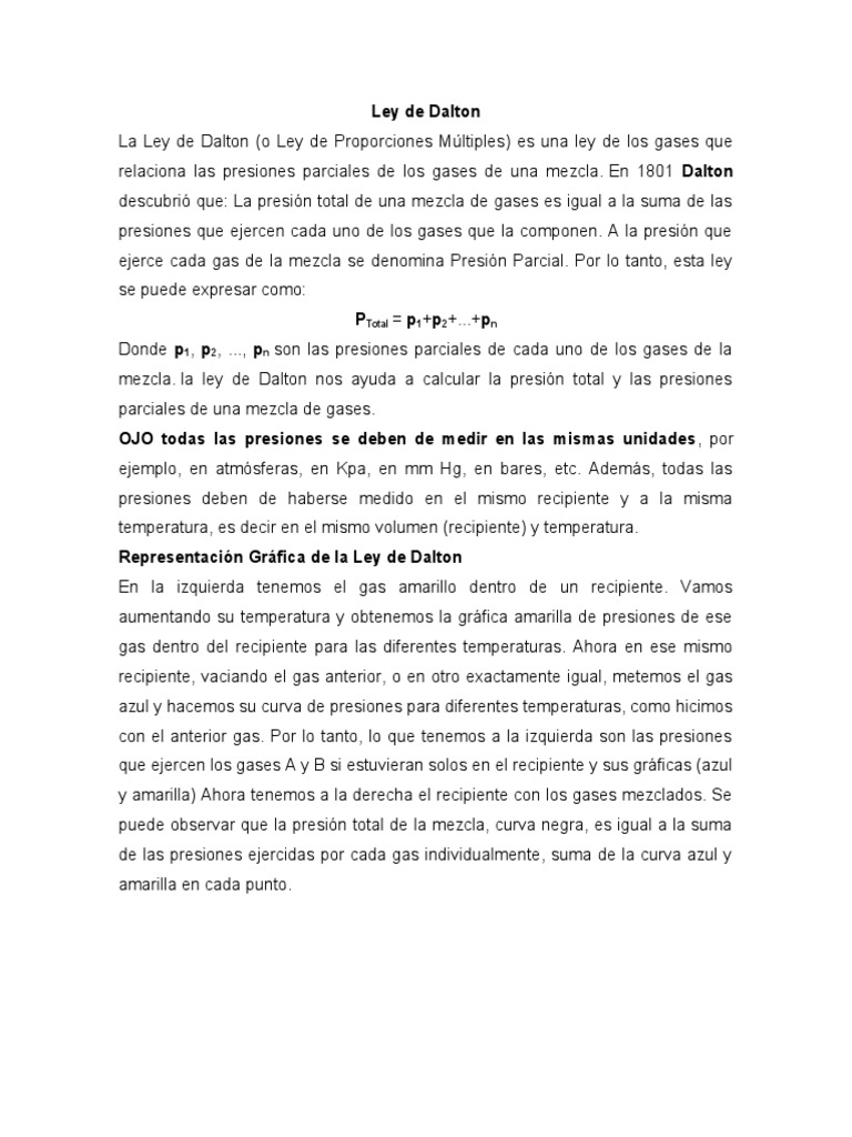 Ley de Dalton: Presiones Parciales y Ejercicios | PDF | Gases | Presión