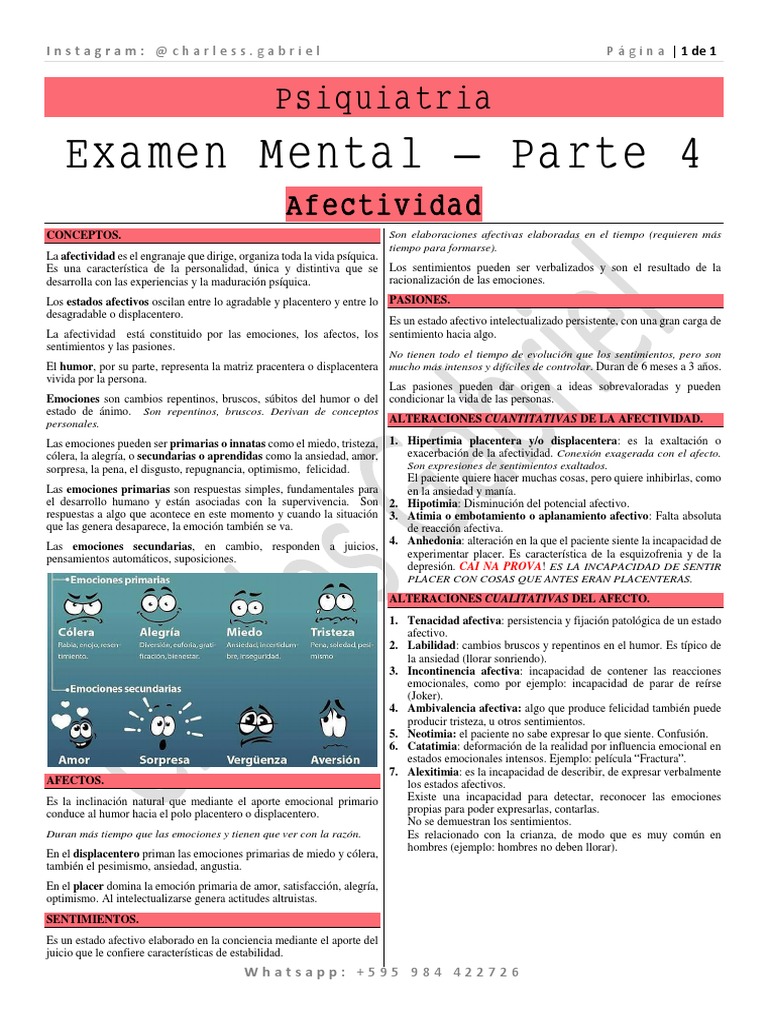Examen Mental: Afectividad y Emociones | PDF | Las emociones | Ansiedad