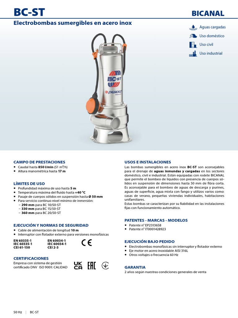 Pompe Centrifuge électrique Pedrollo 2CPm25/16B - 230V 50Hz - Modèle 452CM2614BA1