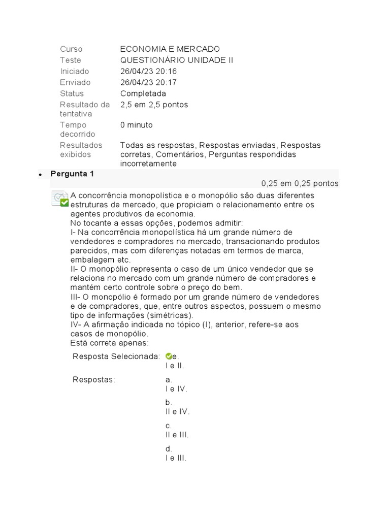Questões sobre Economia e Mercado | PDF | Demanda | Mercado (economia)