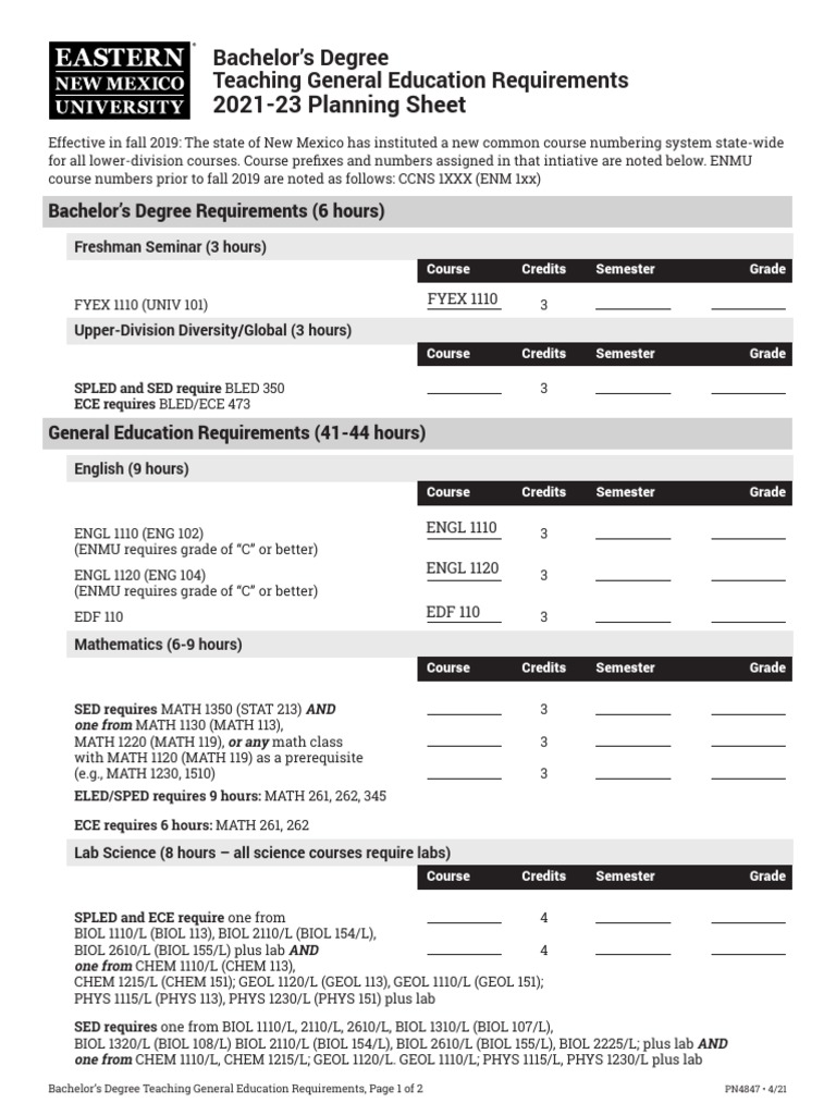 ENMU TeachingGeneralEducationRequirements PDF