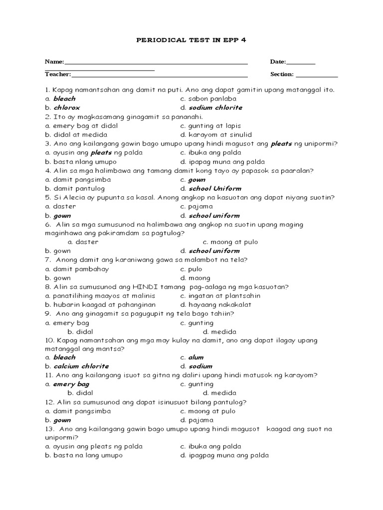 Periodical Test in Epp 4 PDF