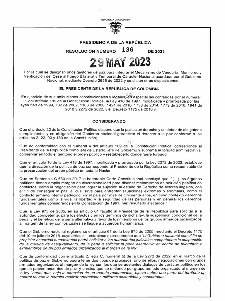 Resolución 136 Del 29 de Mayo de 2023 | PDF | Gobierno