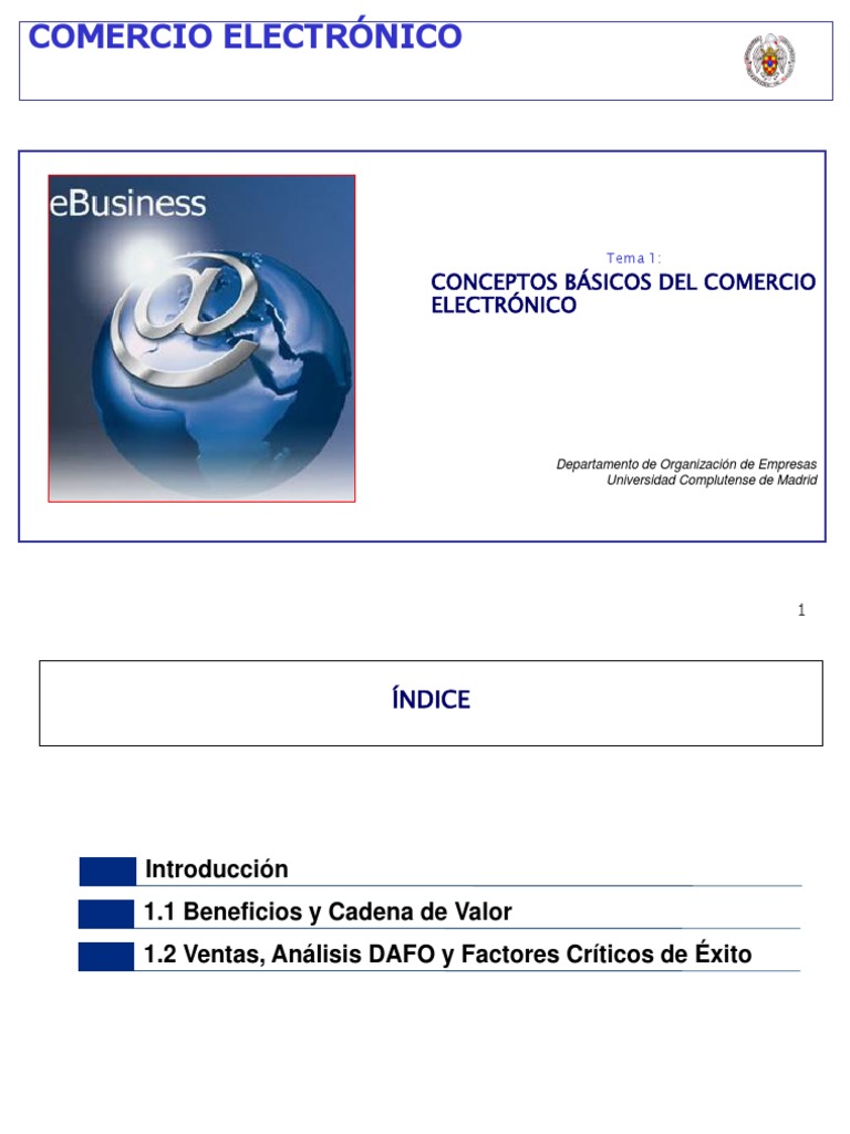 Tema 1 Conceptos Básicos de Comercio Electrónico PDF Comercio