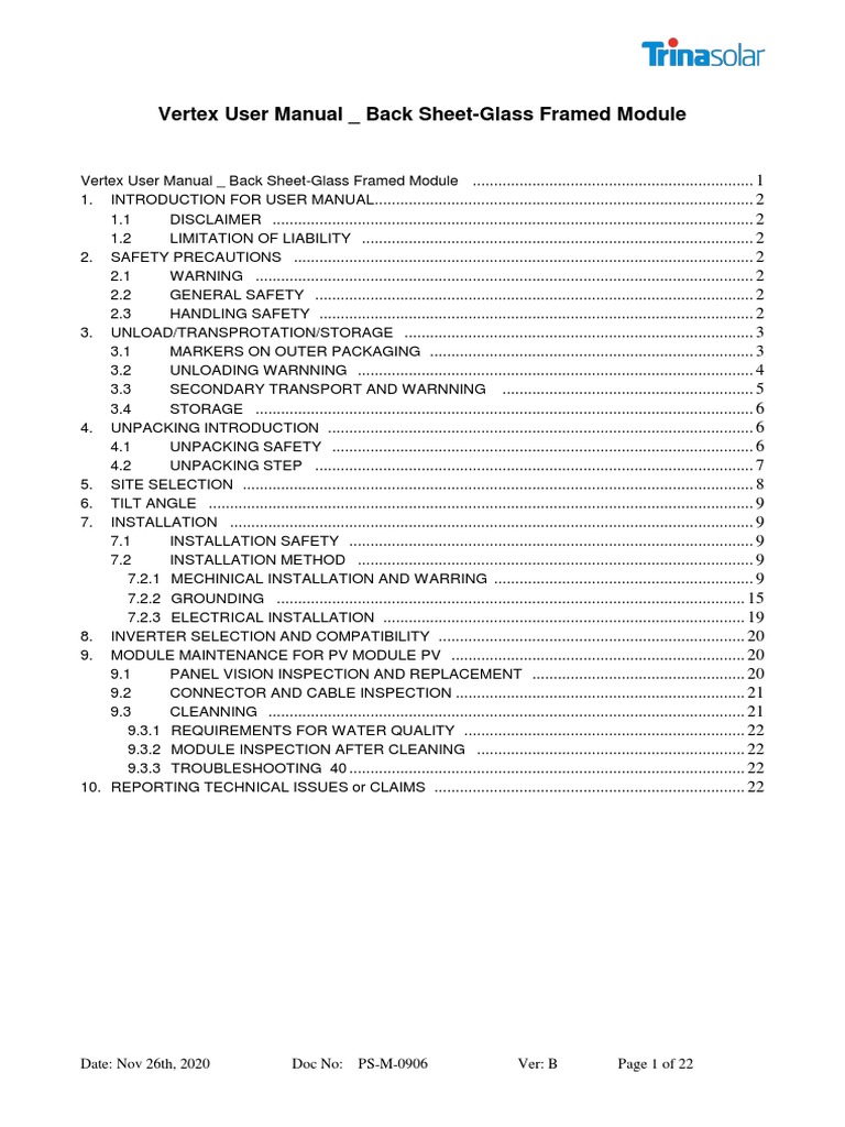 Trina Solar Vertex 400 Installation Guide | PDF | Solar Panel ...