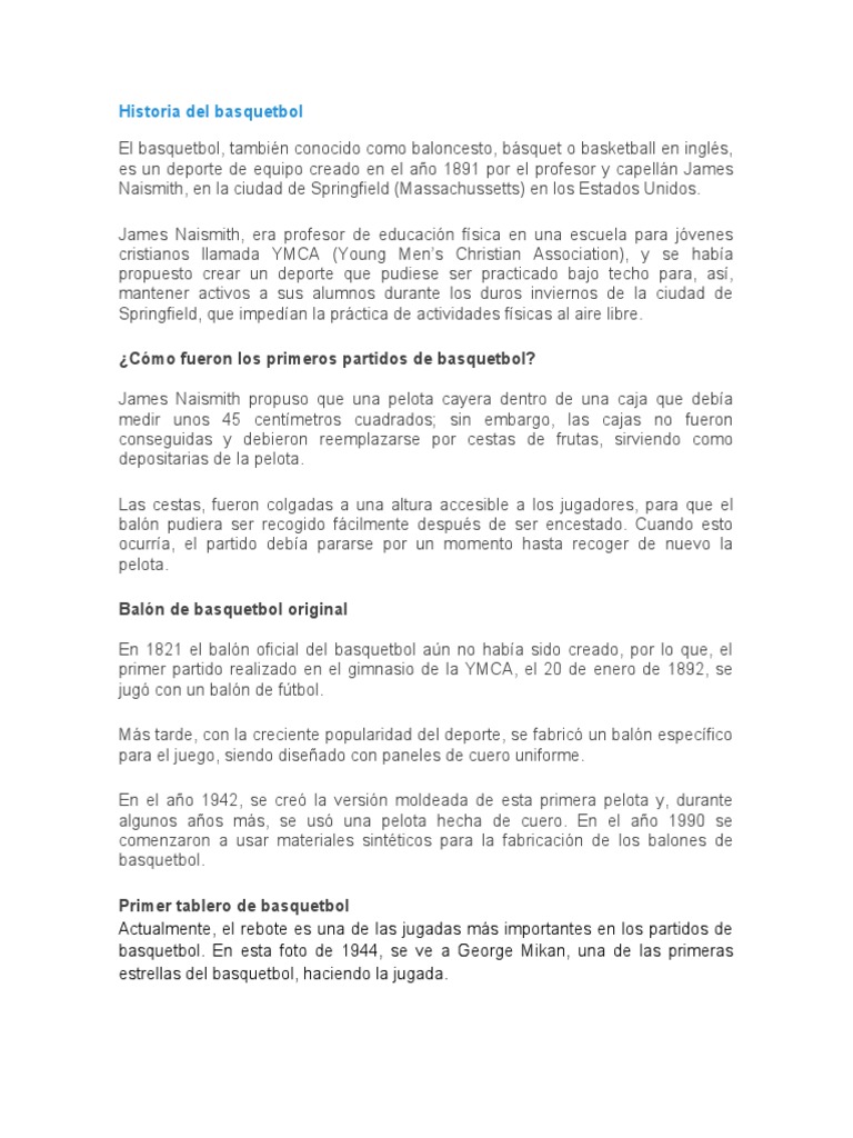 Historia del basquetbol desde 1891 | PDF | Deportes