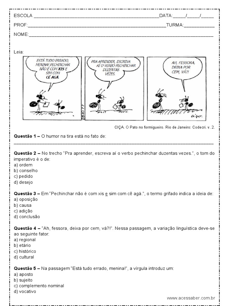 Atividade-de-portugues-Variacao-linguistica-8º-ano-Word | PDF