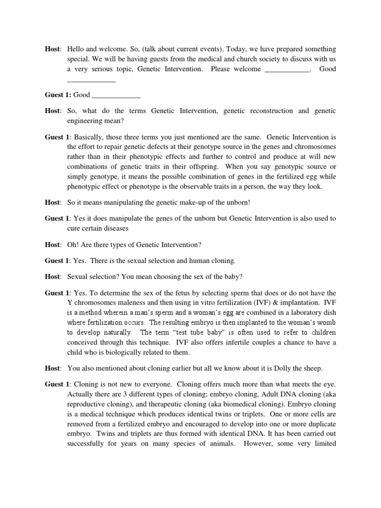 Script For Talk Show  PDF  Cloning  In Vitro Fertilisation