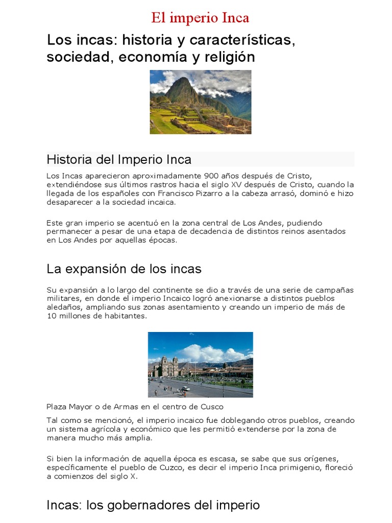 Resumen del Imperio Incaico | PDF | Imperio Inca | Perú