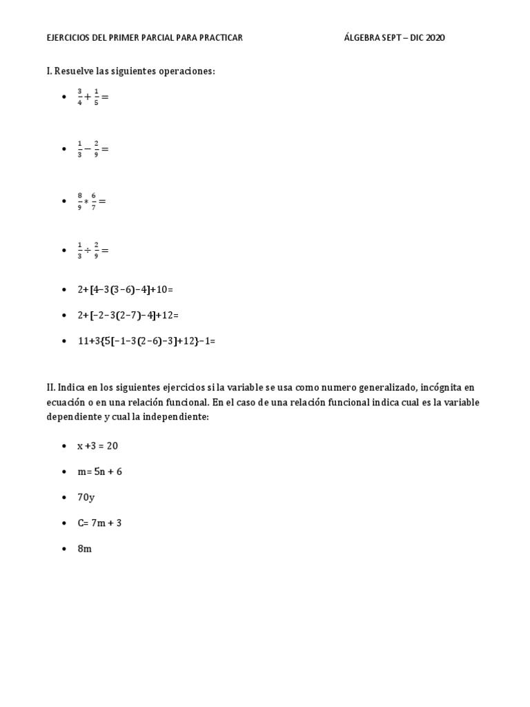 Ejercicios para Practicar Parcial 1 | PDF | Entero | Ecuaciones