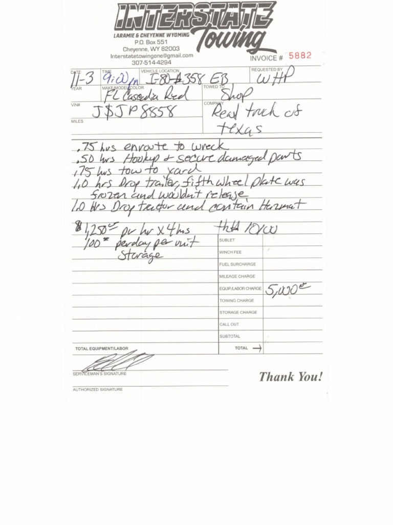 Interstate towing invoice pdf