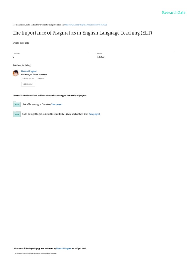 Pragmatics in English Language Teaching | PDF | Linguistics | Second ...