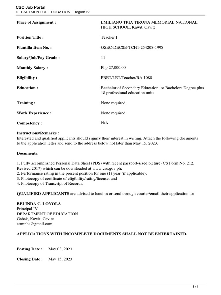 CSC Job Portal | PDF