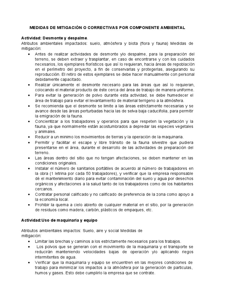 Medidas de Mitigacion de Impacto Ambiental | PDF | Agua | Residuos