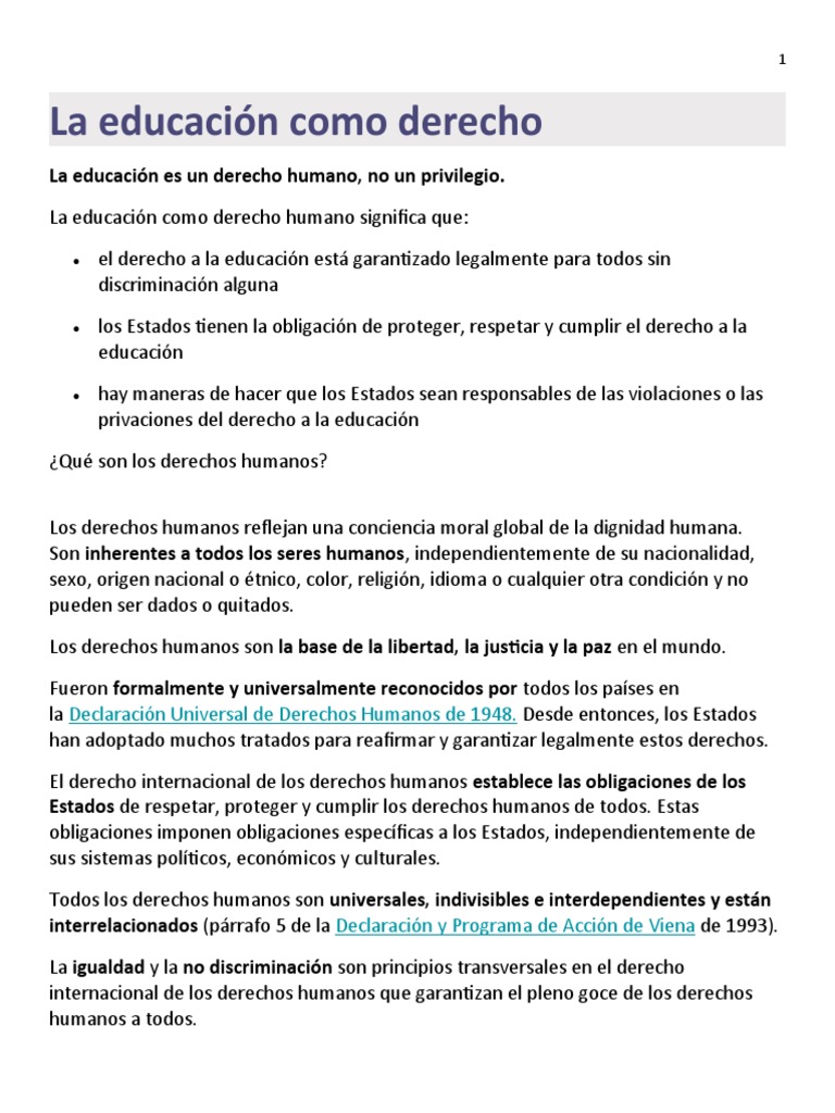 La Educación como Derecho Humano | PDF | Derechos humanos | Enseñando