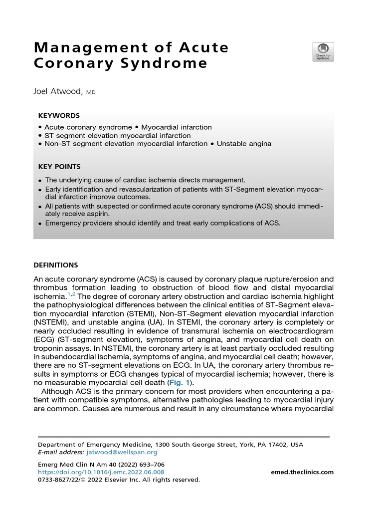 Atwood Management of Acute Coronary Syndrome 2022 Download Free PDF