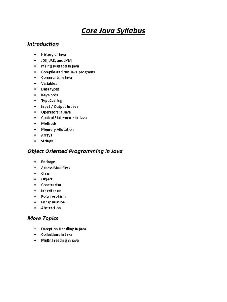 Core Java Syllabus | PDF