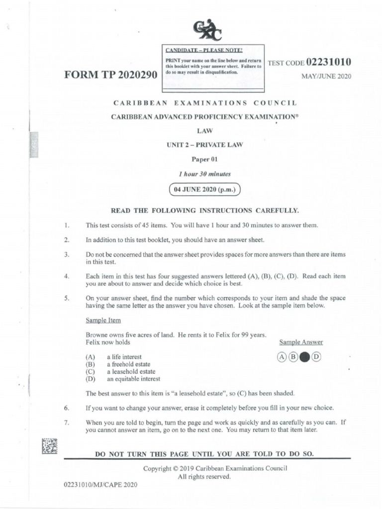 Law unit 2 paper 1 2020 pdf