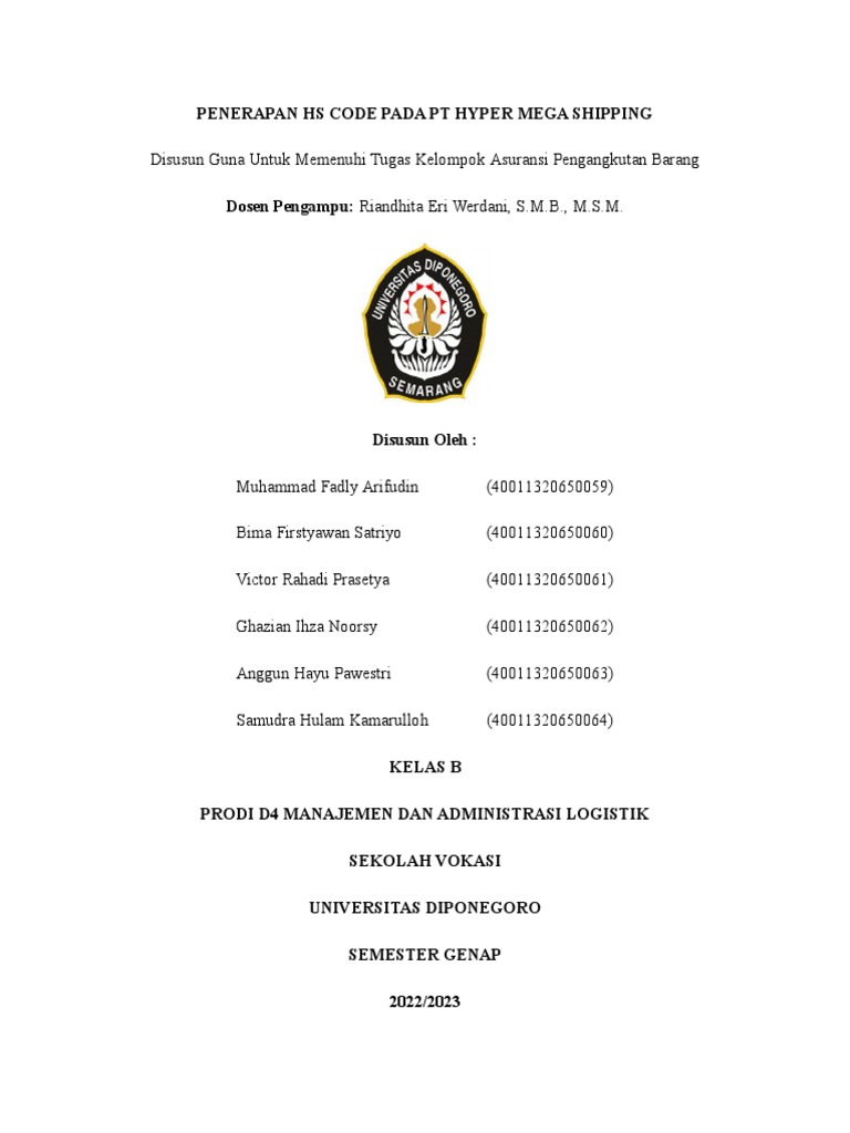 Penerapan HS Code di PT Hyper Mega Shipping | PDF