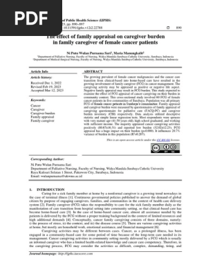 The effect of family appraisal on caregiver burden in family caregiver of female cancer patients