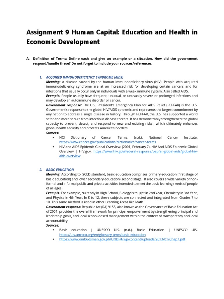 Assignment 9 Human Capital | PDF | Hiv/Aids | Immunodeficiency