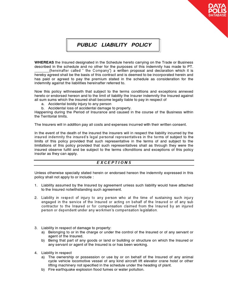 Public Liability Insurance Policy Details | PDF