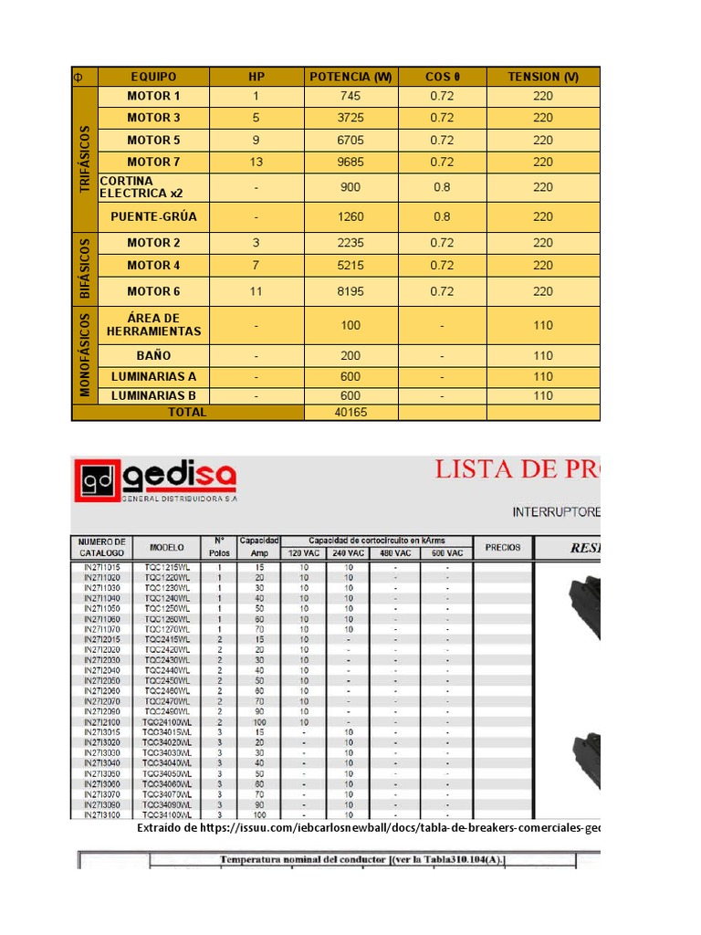 Tabla de Cargas | PDF | Electricidad | Ingenieria Eléctrica