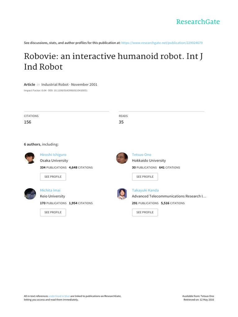 Robovie: Interactive Humanoid Robot | PDF | Computers