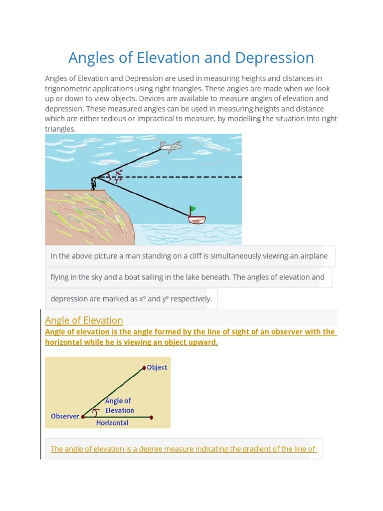 Angles of Elevation and Depression | PDF | Triangle | Trigonometric ...