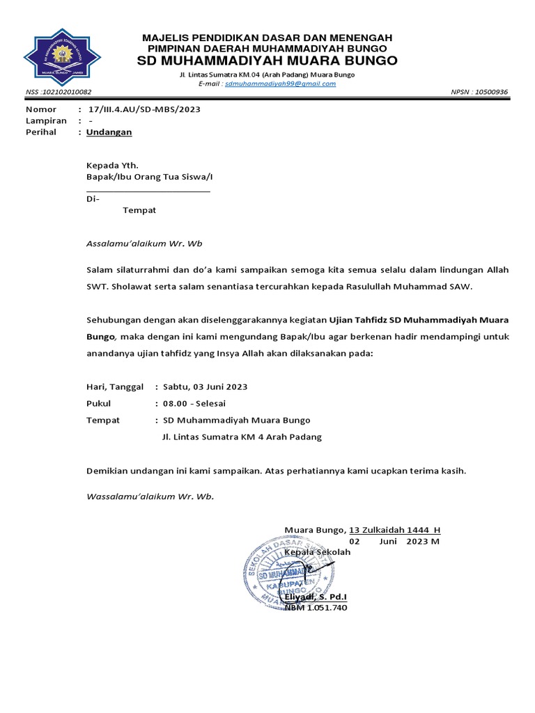 Undangan Ujian Tahfidz | PDF