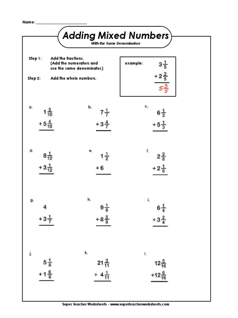 Adding Mixed Numbers - TWMTN | PDF