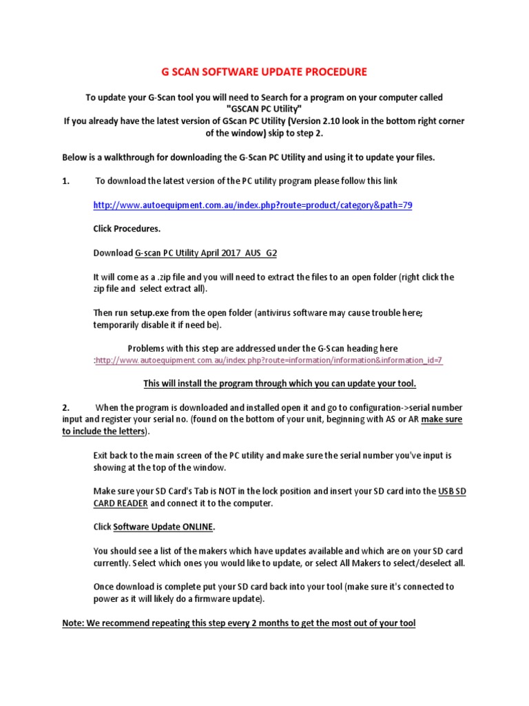 G-Scan Software Update Instructions | PDF