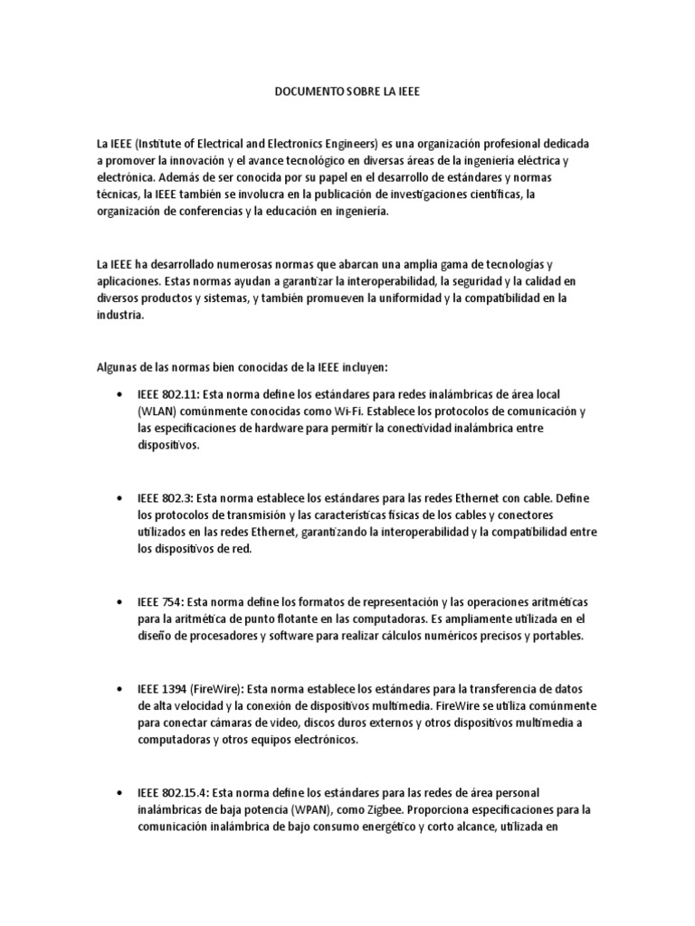 Documento Sobre La Ieee | PDF | Instituto de Ingenieros Eléctricos y ...