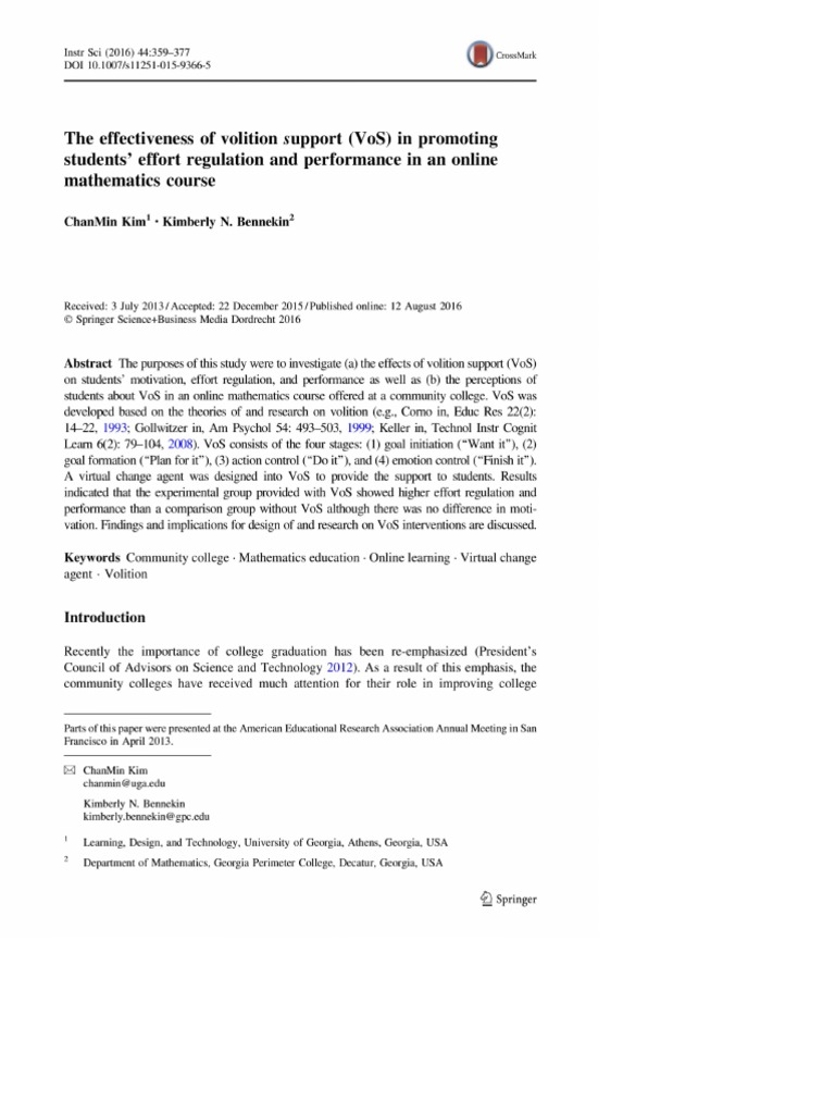 2016 the effectiveness of volition support vos in promoting students