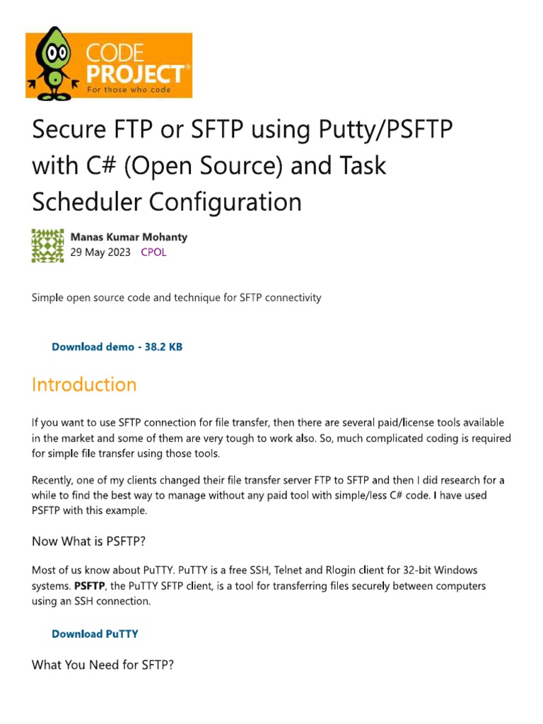 Secure FTP or SFTP Using PuttyPSFTP With C (Open Source) and Task