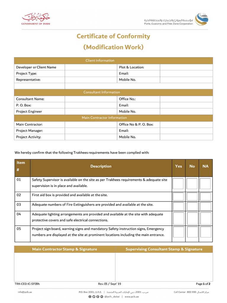 Updated, COC For Modification Work - Trakhees | PDF
