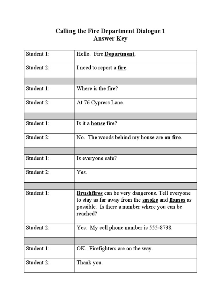 Fire Dept Dialogue 1 Ans Key | PDF