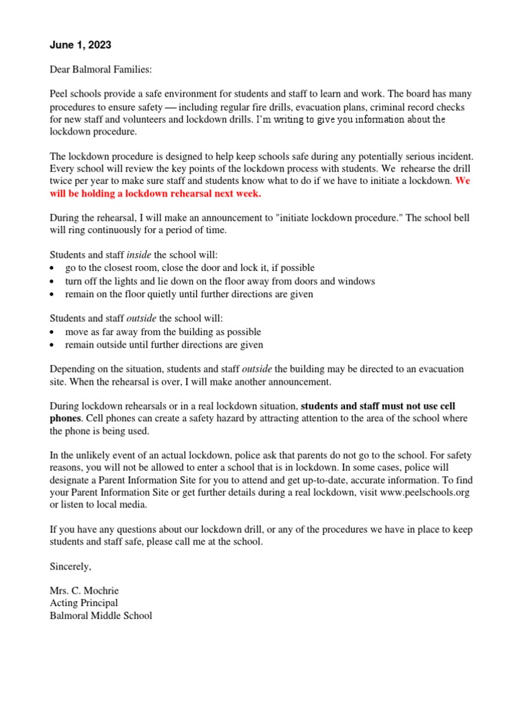 Lockdown Notification Letter PDF